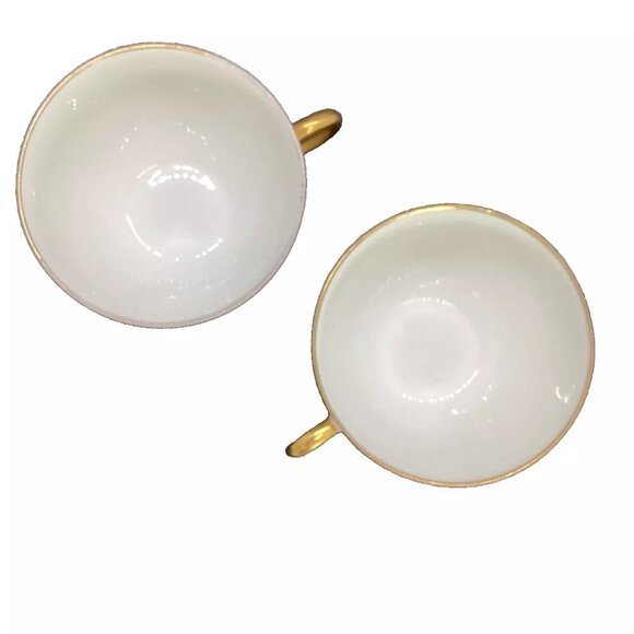 2 Haviland Limoges France Tea Cups Coupe H1415 White/Gold Trim & Inner R… - Picture 2 of 7